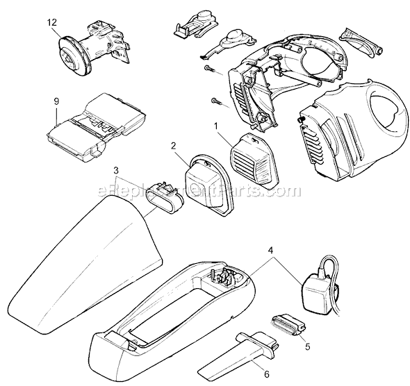 Page A Diagram and Parts List for V9660 Type 1 Black and Decker Hand Vacuum